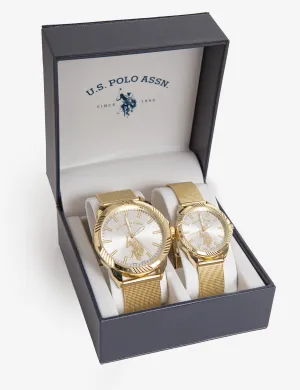 HIS & HERS GOLD MESH STRAP WATCH SET