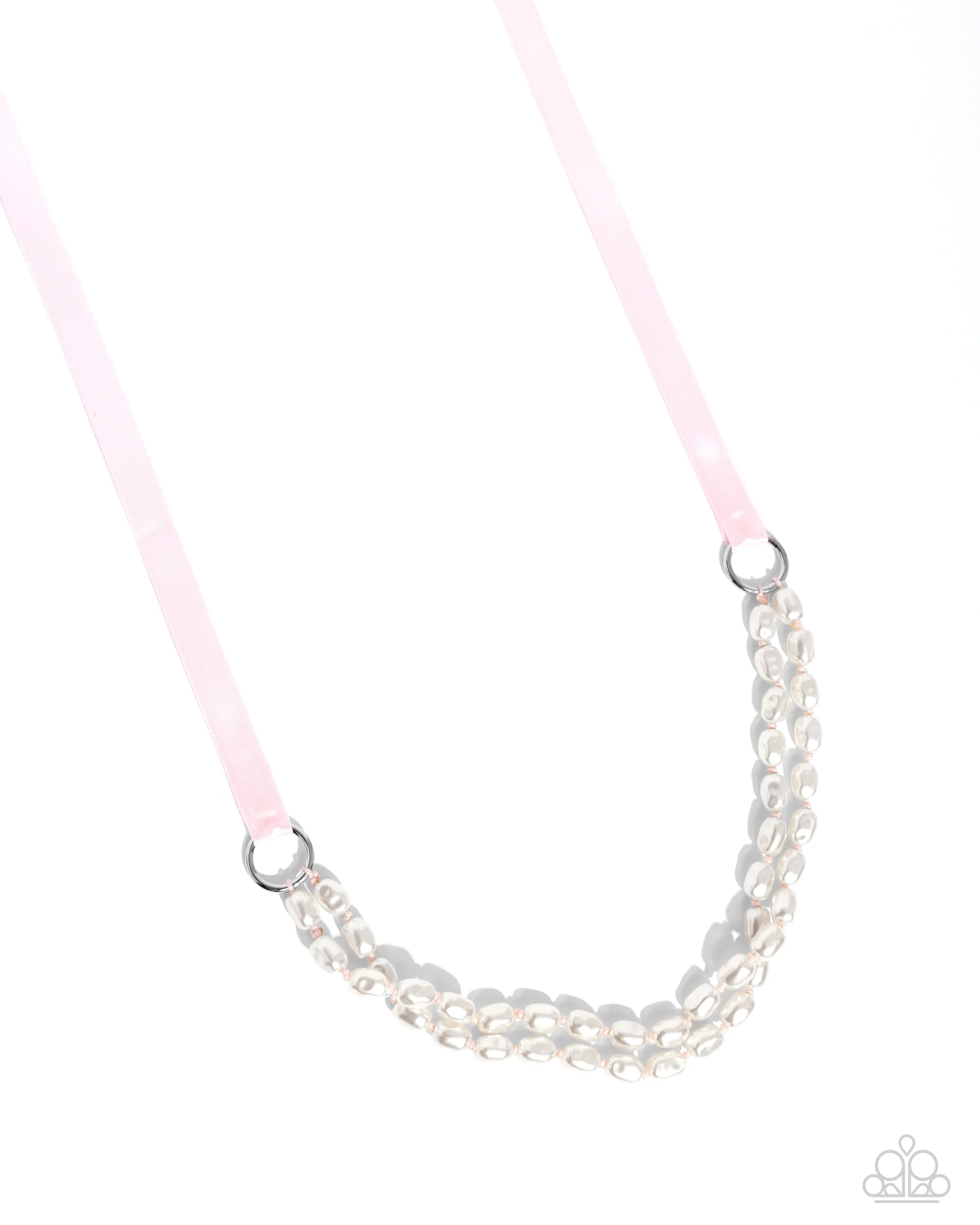 Honorable Haute - Pink - Ribbon White Baroque Pearl Paparazzi Necklace