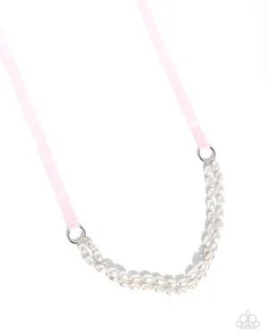 Honorable Haute - Pink - Ribbon White Baroque Pearl Paparazzi Necklace