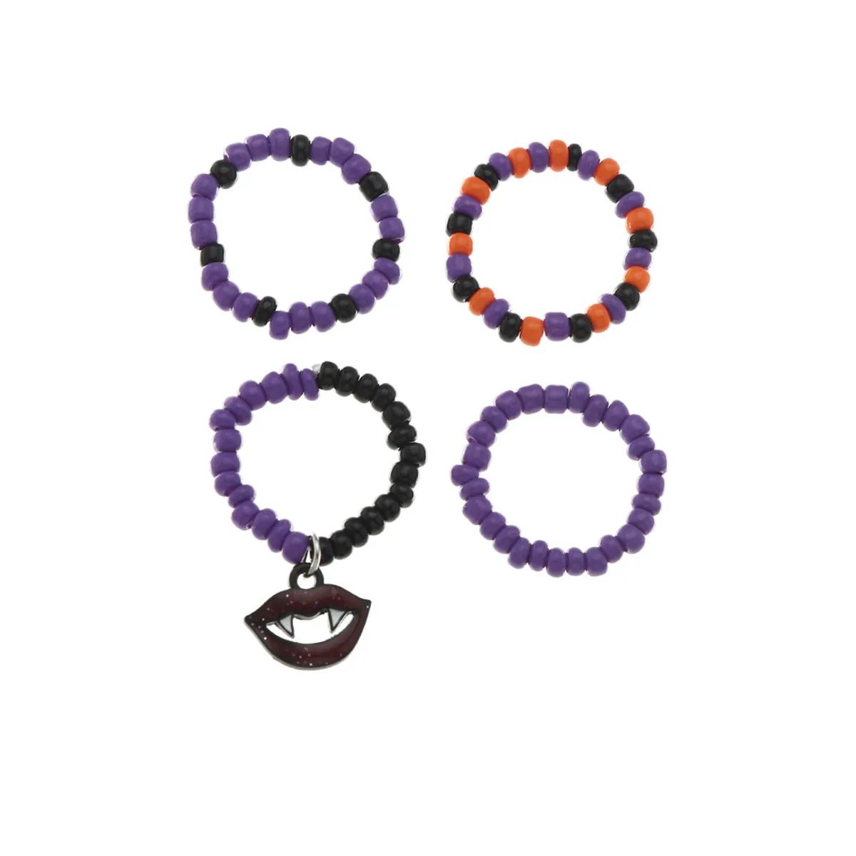 Howlite & Silver-Plated Vampire Charm Stretch Ring Set