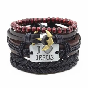 I Luv Jesus Leather Bracelets Set