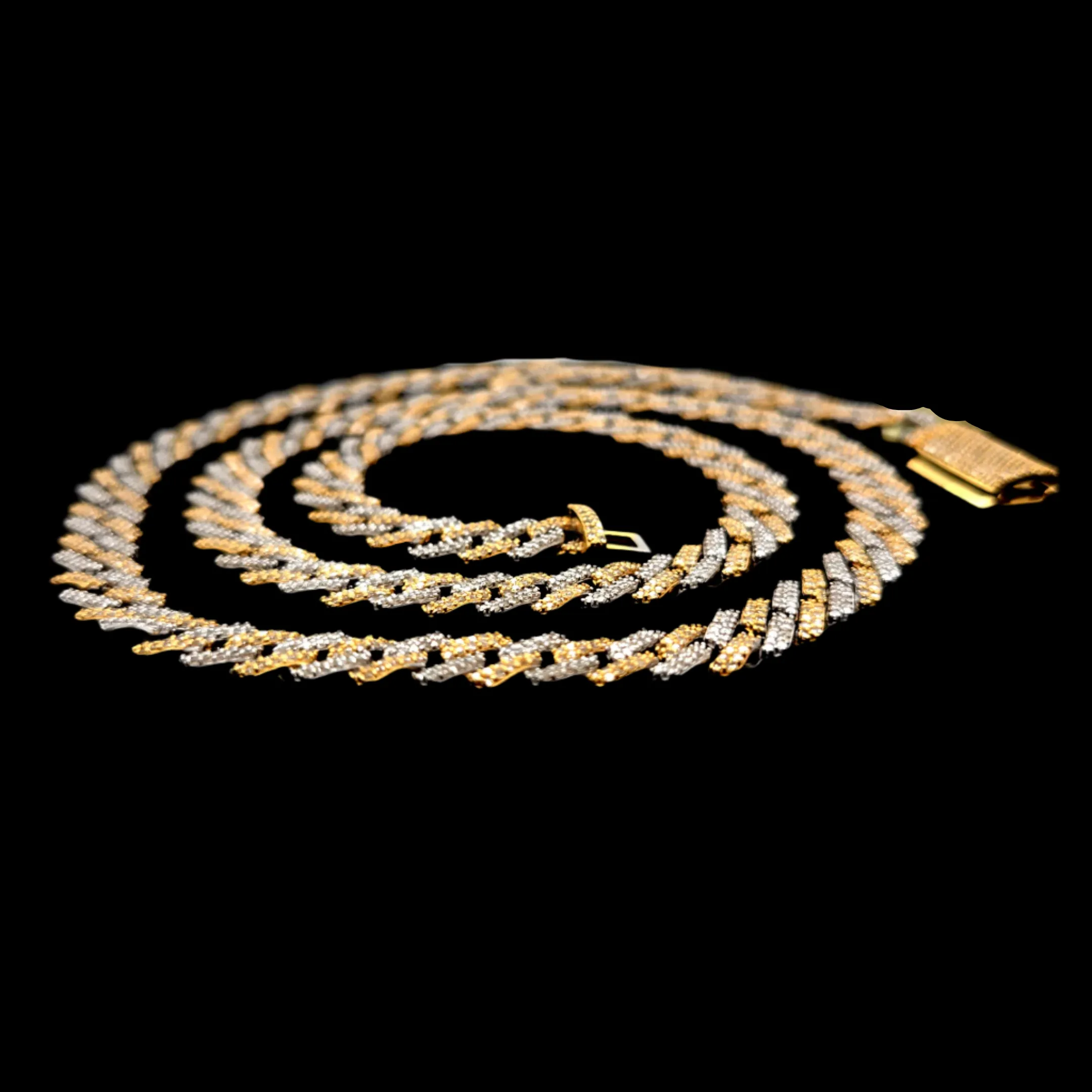 Iced out Hip Hop 8mm Cuban Two Tone 10k Gold Natural Diamonds Necklace - SNK16103A