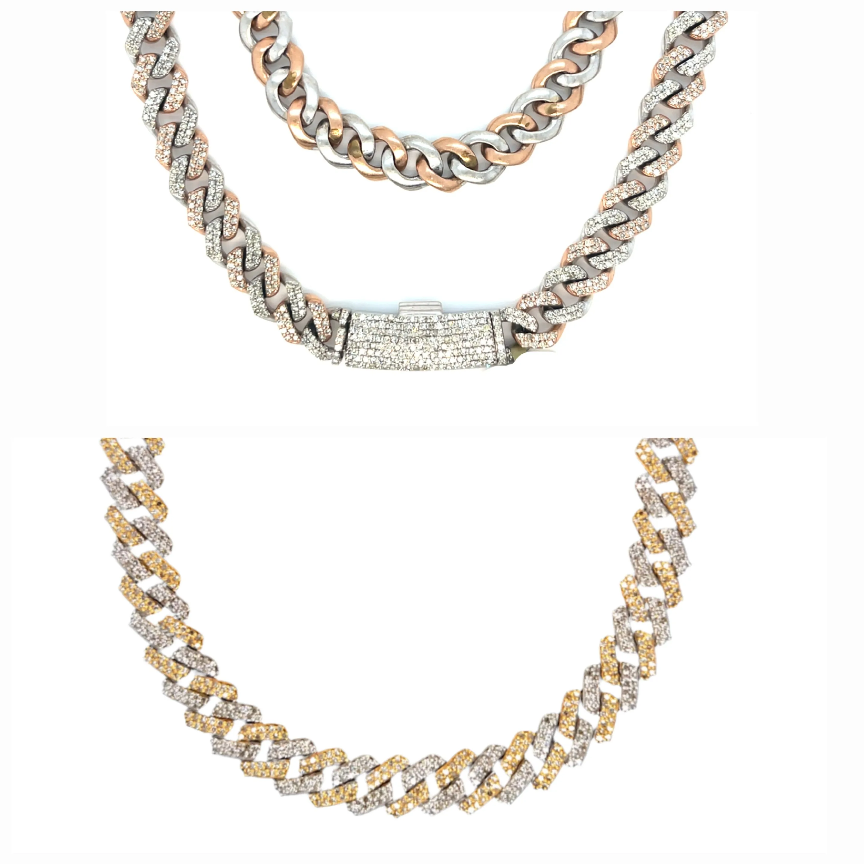 Iced out Hip Hop 8mm Cuban Two Tone 10k Gold Natural Diamonds Necklace - SNK16103A