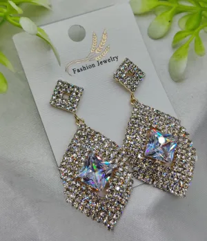 Imported Dazzling Geometric Crystal Drop Earrings - Nickel-Free Luxury Earrings – Nickel Free Earrings - Luxurious Gold Finish | Best Quality Artificial Earrings For Girls &amp; Women