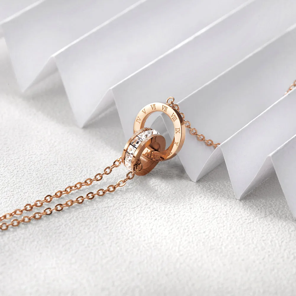INTERLOCKING ROMAN NUMERALS CZ STONE BRACELET