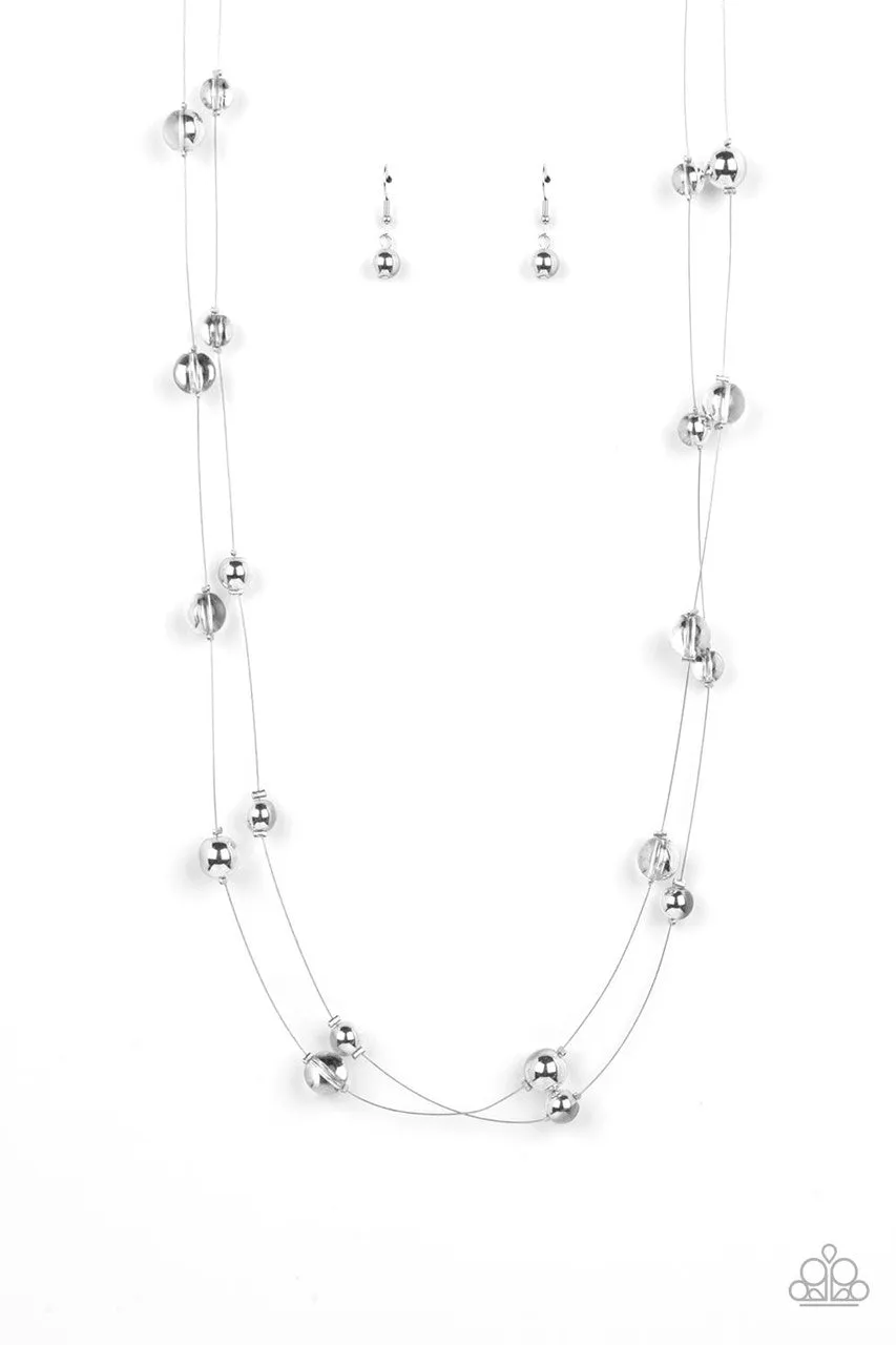 Interstellar Illusions - Silver - Iridescent Bead Tiered Paparazzi Necklace