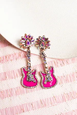 Iridescent Crystal Pink Coppertone Guitar Earrings