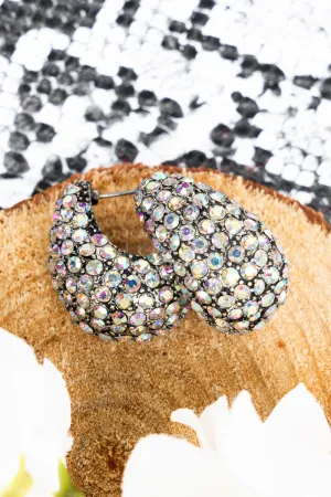 Iridescent Crystal Puff  Silvertone Earrings