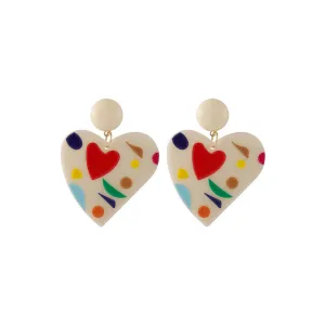 Ivory Resin & Red Acrylic 18K Gold-Plated Heart Drop Earrings