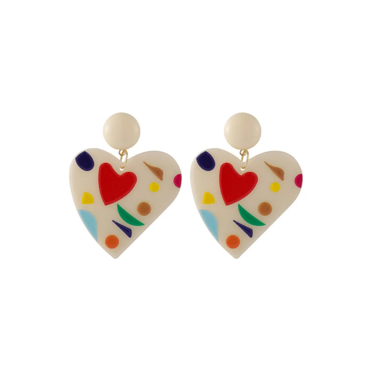 Ivory Resin & Red Acrylic 18K Gold-Plated Heart Drop Earrings