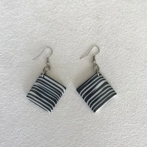 Jackie Brazil Black and White Striped Earrings