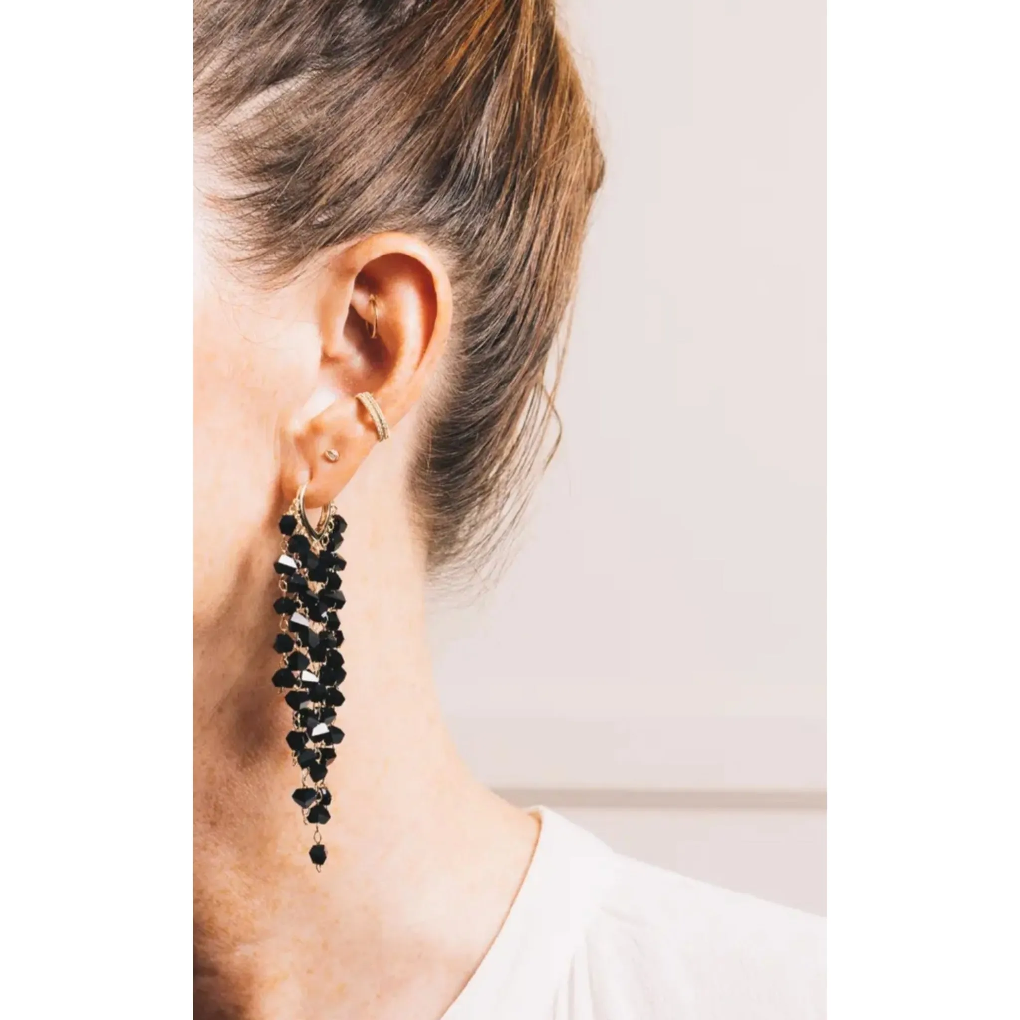 Jet Black Crystal Dangle Earrings