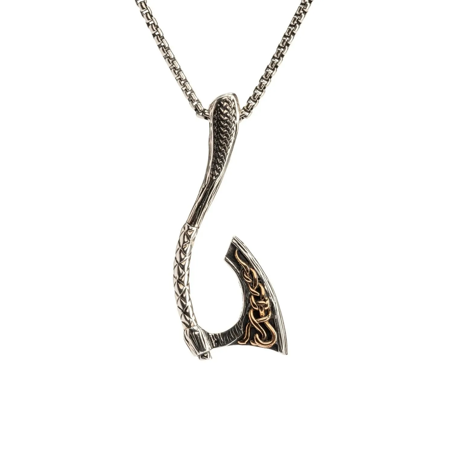 Keith Jack Sterling Silver and Bronze Curved Viking Warrior Axe Pendant
