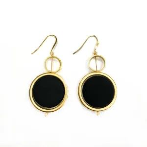 Kelly - Stunning 24K gold and black large circular dangle earrings