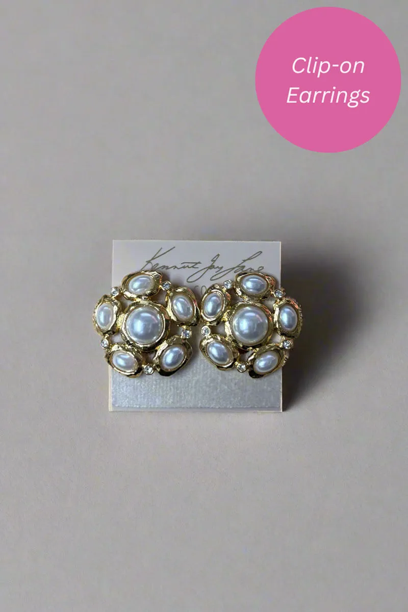 Kenneth Jay Lane Gold, Pearl, and Crystal Earrings