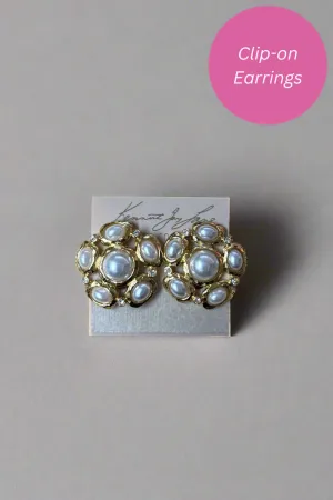 Kenneth Jay Lane Gold, Pearl, and Crystal Earrings