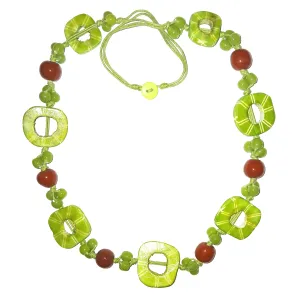 Kiwi and Brown Glass Bead Necklace