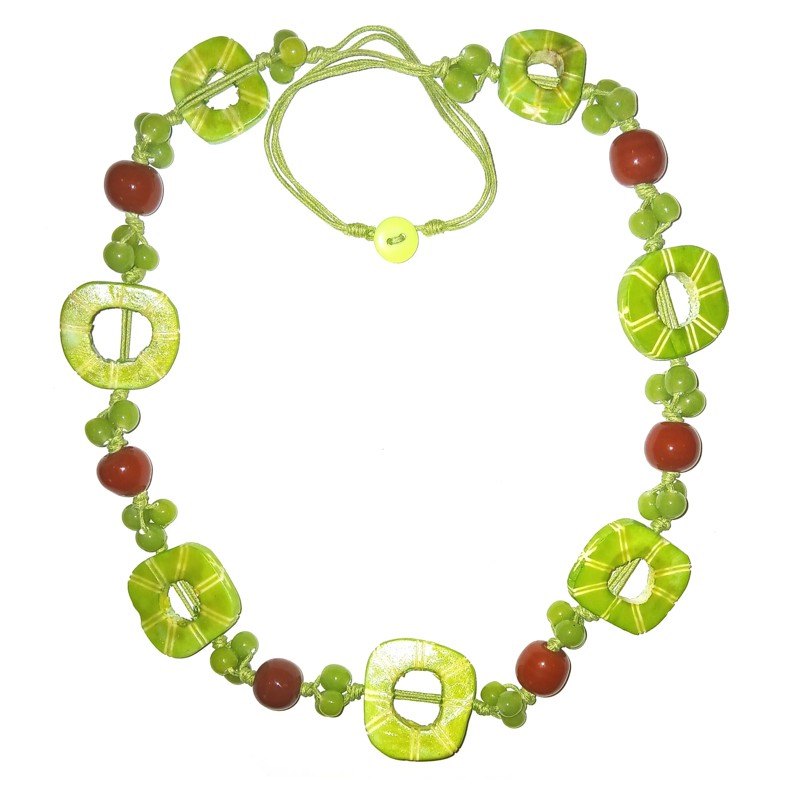 Kiwi and Brown Glass Bead Necklace