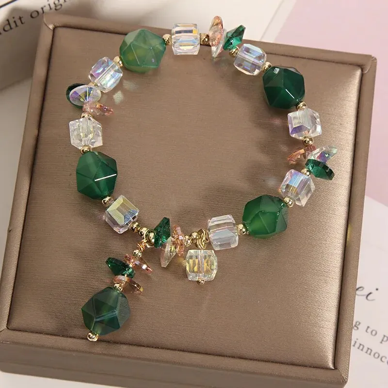 Korean style fashion fresh crystal bracelet female student Navy Crystal Pearl Crystal Pendant wrist bracelets for woman jewelry