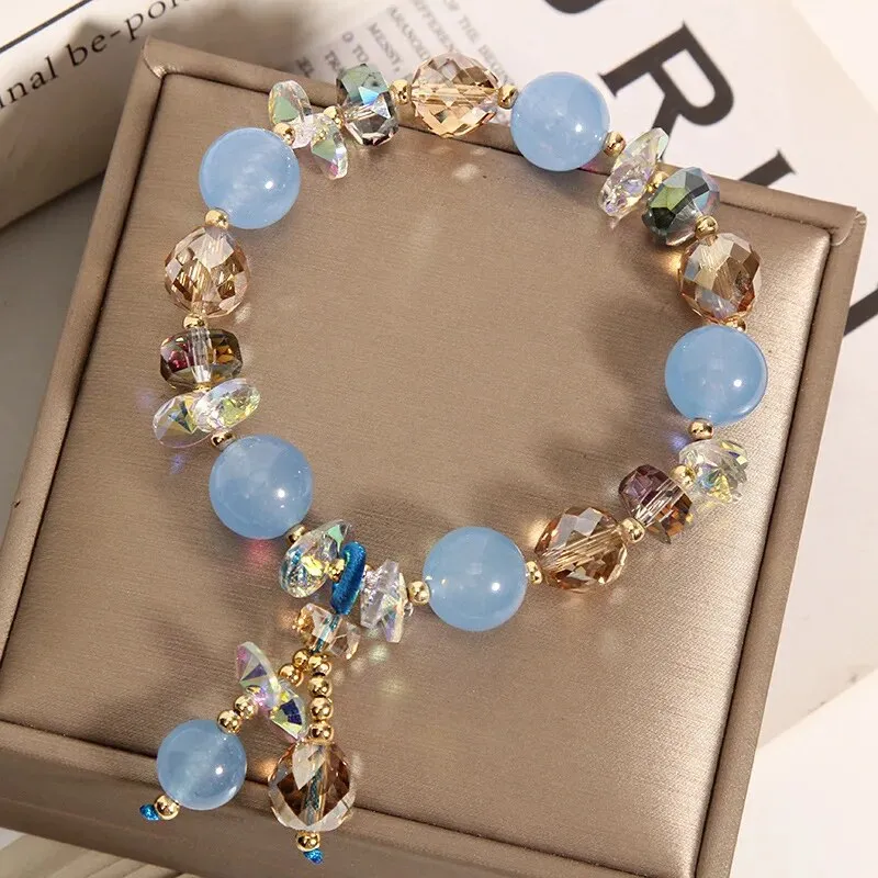 Korean style fashion fresh crystal bracelet female student Navy Crystal Pearl Crystal Pendant wrist bracelets for woman jewelry