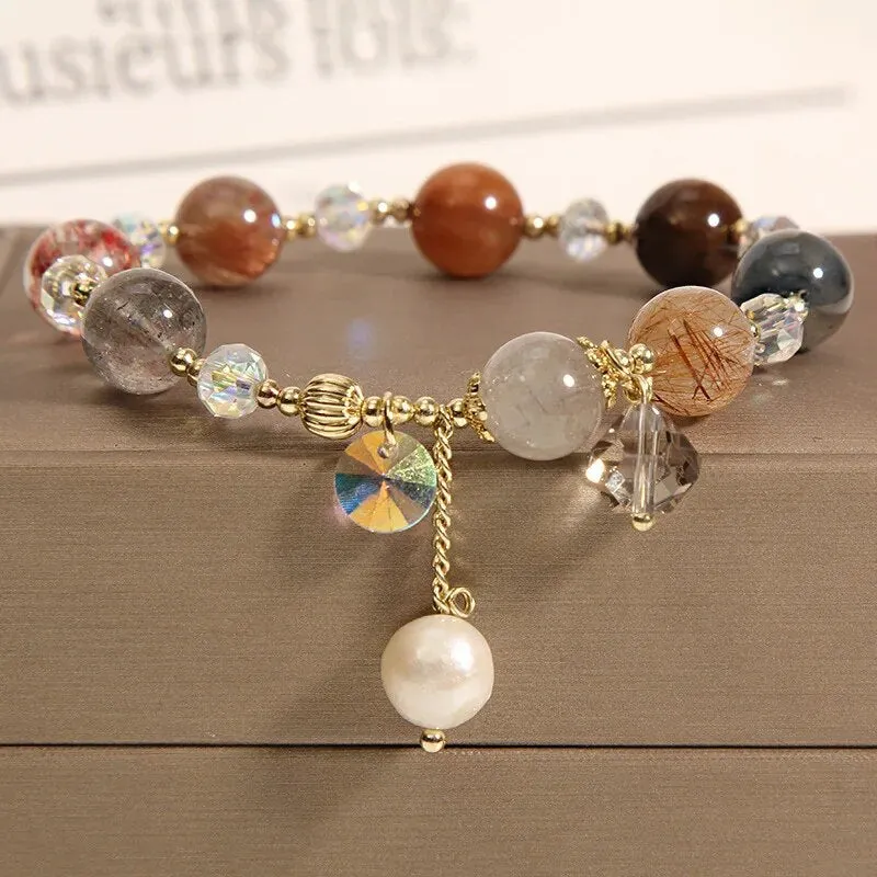 Korean style fashion fresh crystal bracelet female student Navy Crystal Pearl Crystal Pendant wrist bracelets for woman jewelry