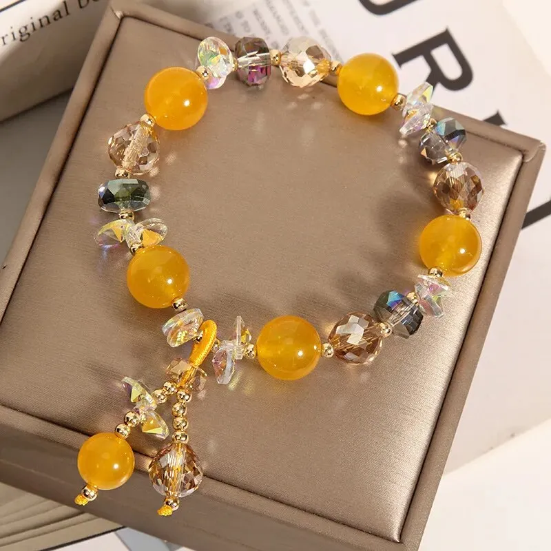 Korean style fashion fresh crystal bracelet female student Navy Crystal Pearl Crystal Pendant wrist bracelets for woman jewelry