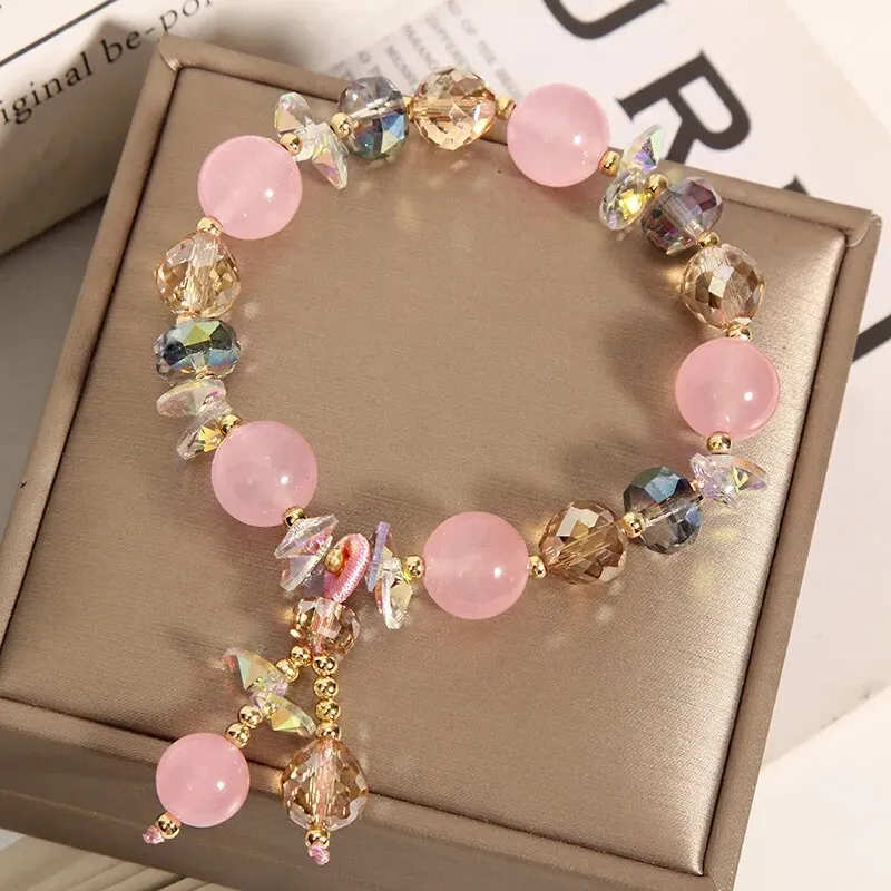 Korean style fashion fresh crystal bracelet female student Navy Crystal Pearl Crystal Pendant wrist bracelets for woman jewelry
