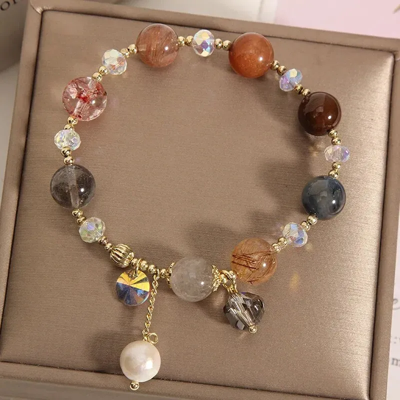 Korean style fashion fresh crystal bracelet female student Navy Crystal Pearl Crystal Pendant wrist bracelets for woman jewelry
