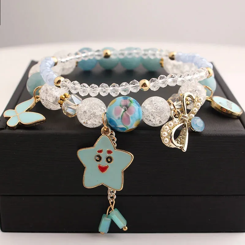 Korean Style fresh wrist bracelet for women outbreak beads elastic bracelets for women butterfly starfish girl jewelry for women