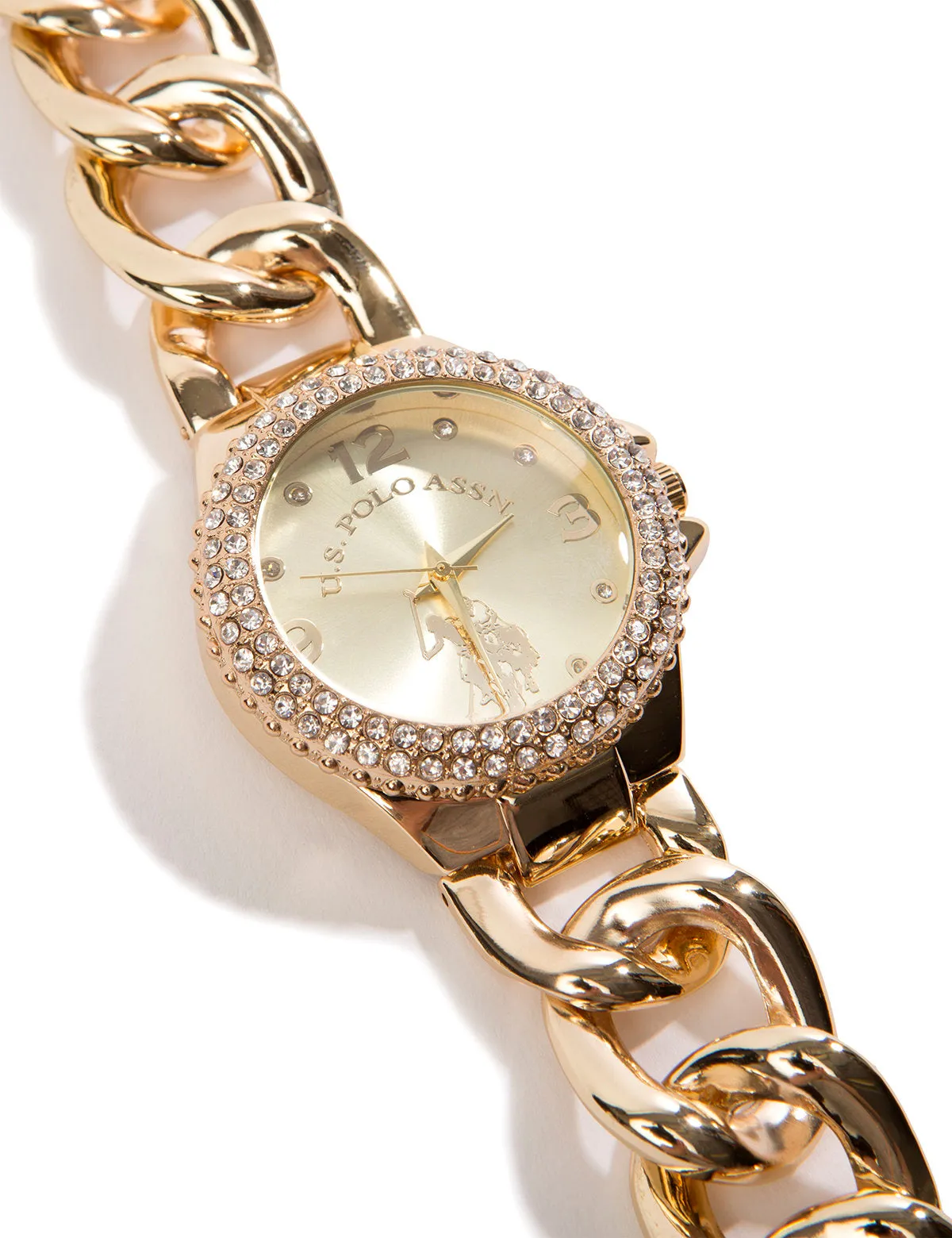 LADIES GOLD EMBELLISHED CHAIN BRACELET WATCH