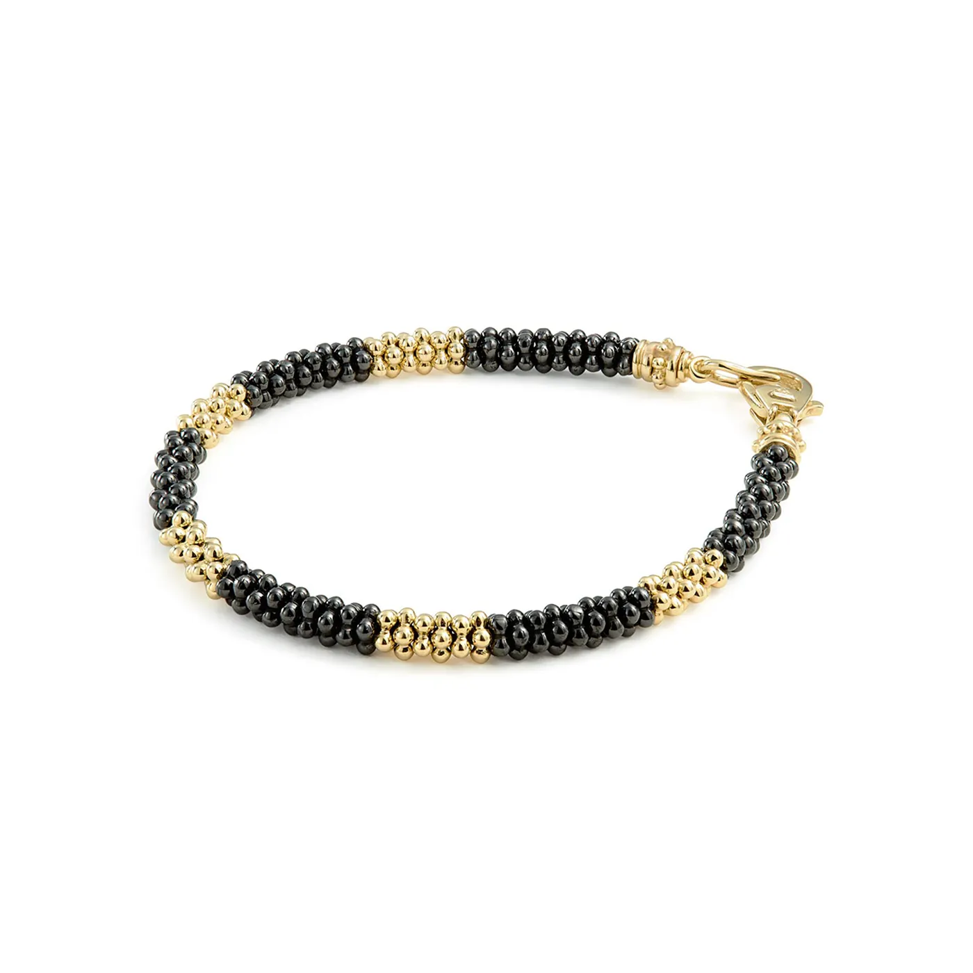 LAGOS Black Caviar Five Large 18K Gold Station Ceramic Beaded Bracelet, 5mm