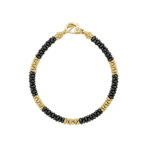 LAGOS Black Caviar Five Large 18K Gold Station Ceramic Beaded Bracelet, 5mm