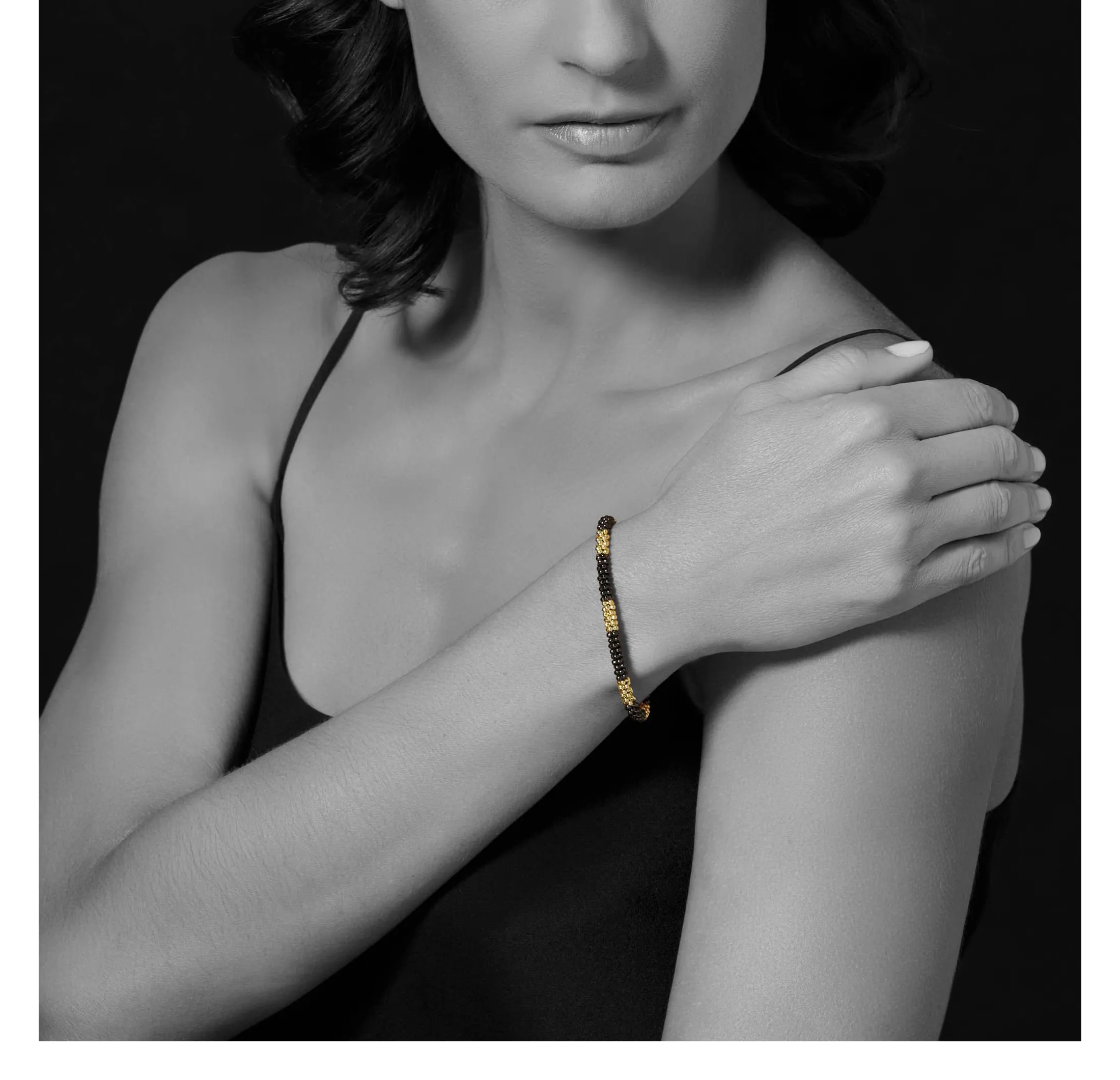 LAGOS Black Caviar Five Large 18K Gold Station Ceramic Beaded Bracelet, 5mm