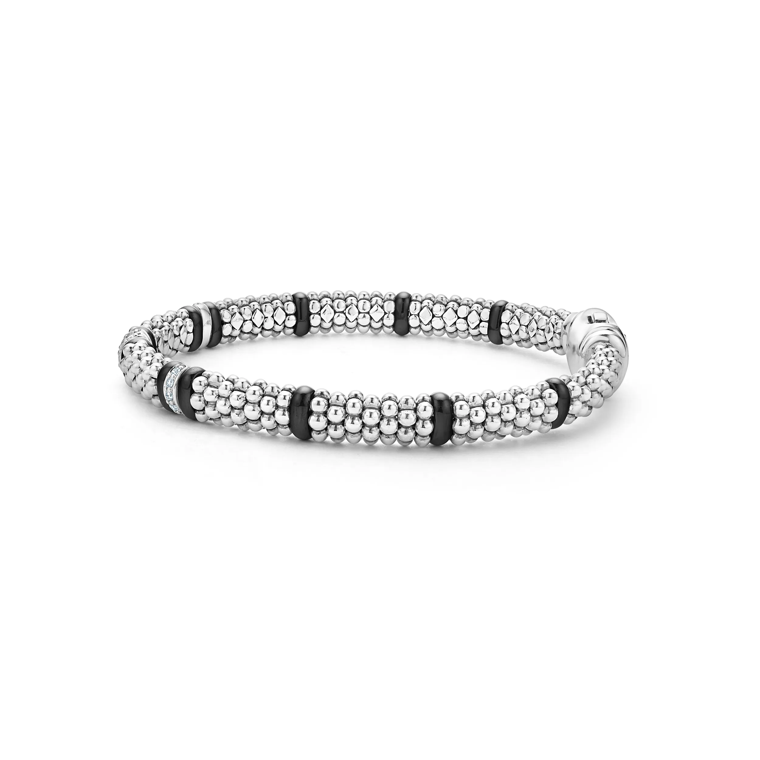 LAGOS Black Caviar Four Station Diamond Caviar Bracelet, 6mm