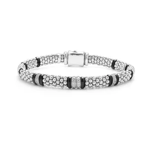 LAGOS Black Caviar Four Station Diamond Caviar Bracelet, 6mm