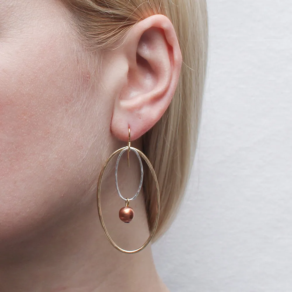 Large Double Oval Wire Rings with Bead Earring
