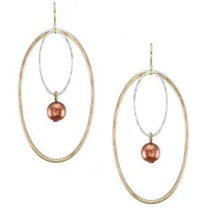 Large Double Oval Wire Rings with Bead Earring