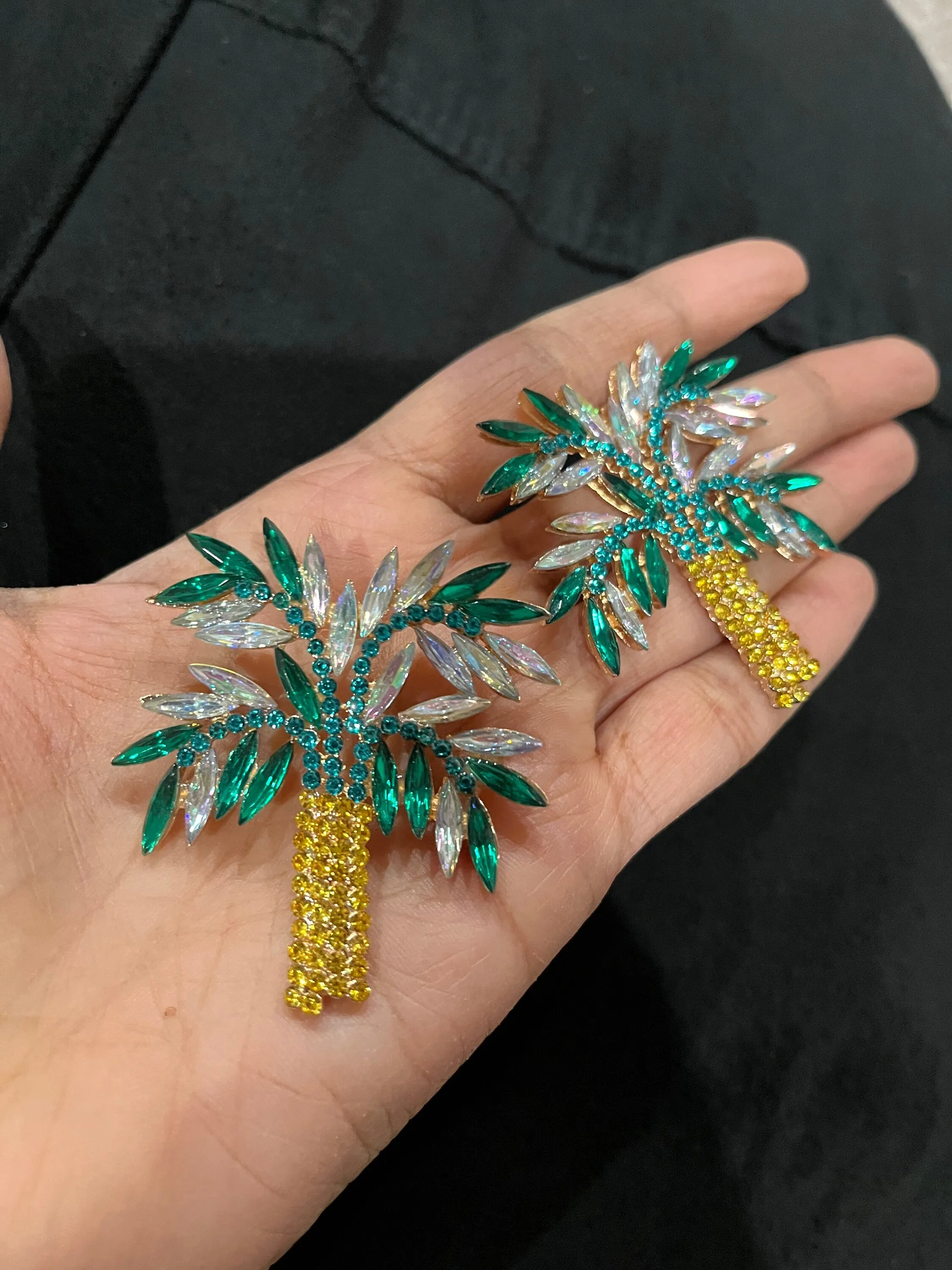 Large Green earrings stud  green yellow Tree huge crystal Rhinestone Crystal Pageant oversized green emerald Earrings statement