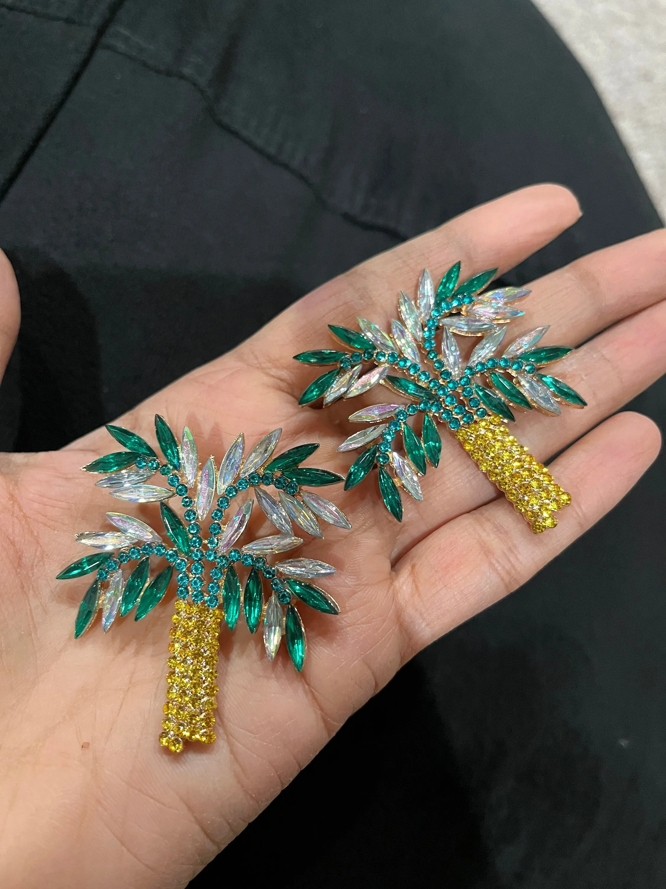 Large Green earrings stud  green yellow Tree huge crystal Rhinestone Crystal Pageant oversized green emerald Earrings statement