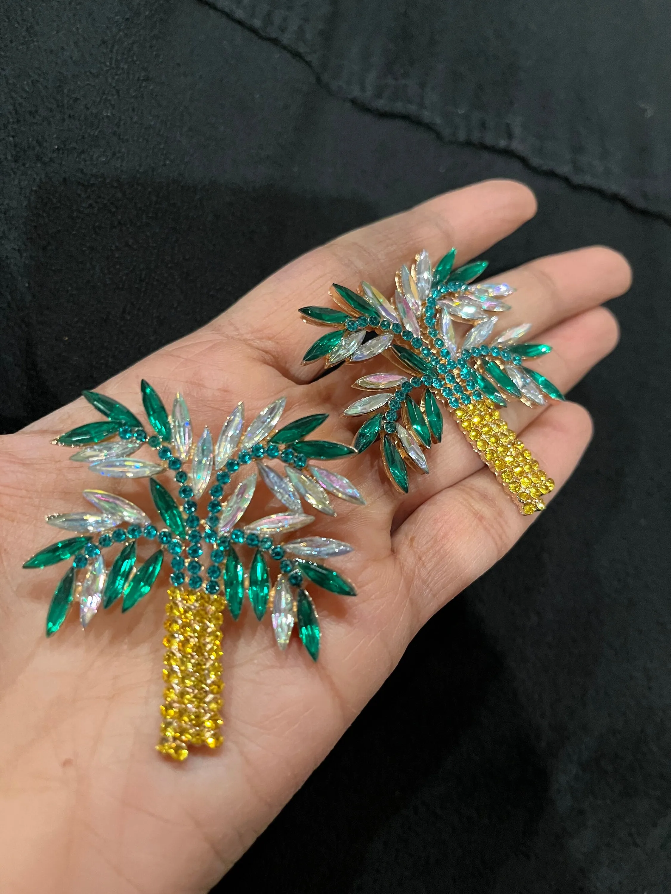Large Green earrings stud  green yellow Tree huge crystal Rhinestone Crystal Pageant oversized green emerald Earrings statement