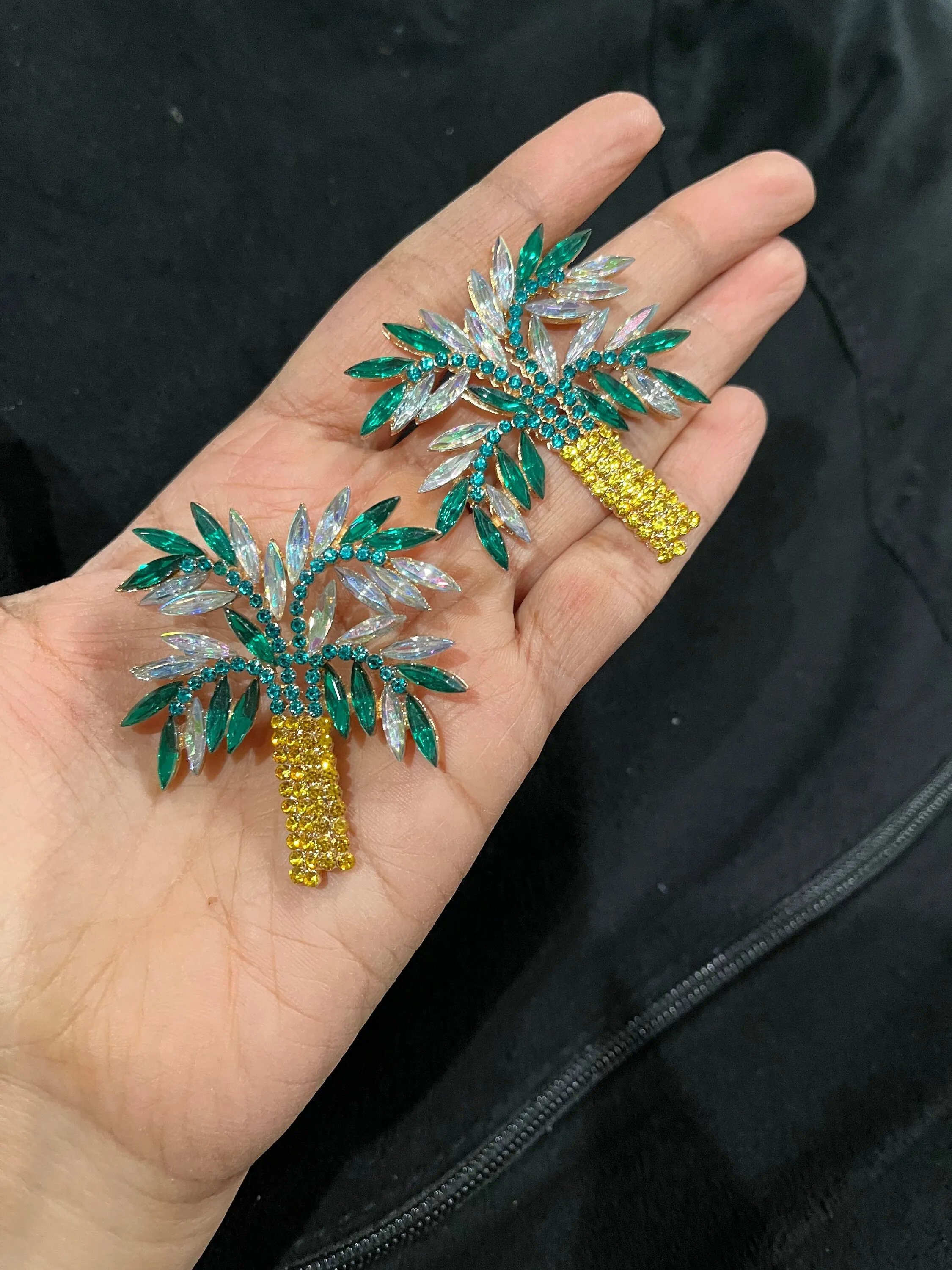 Large Green earrings stud  green yellow Tree huge crystal Rhinestone Crystal Pageant oversized green emerald Earrings statement