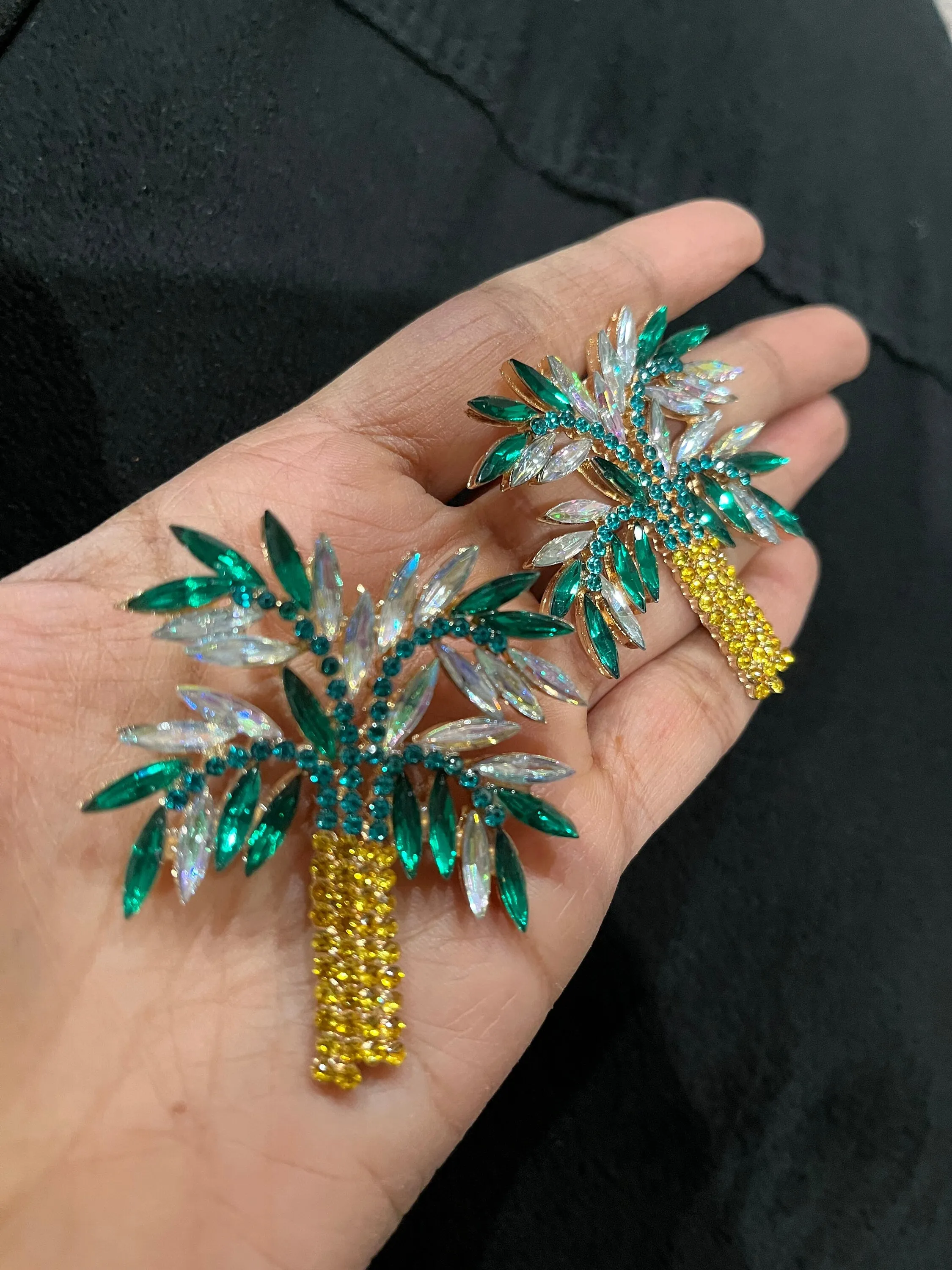 Large Green earrings stud  green yellow Tree huge crystal Rhinestone Crystal Pageant oversized green emerald Earrings statement