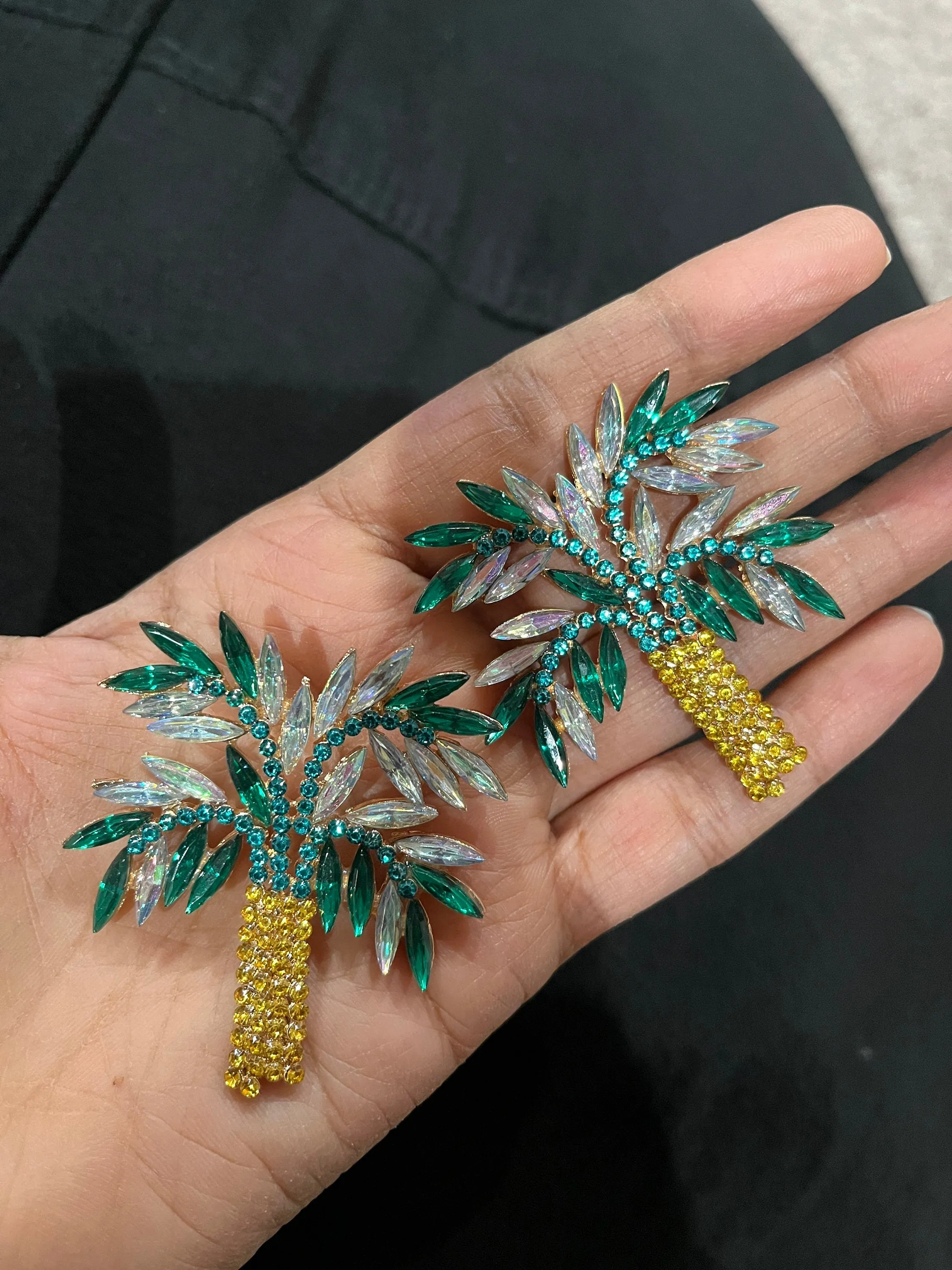 Large Green earrings stud  green yellow Tree huge crystal Rhinestone Crystal Pageant oversized green emerald Earrings statement