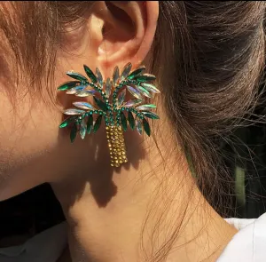 Large Green earrings stud  green yellow Tree huge crystal Rhinestone Crystal Pageant oversized green emerald Earrings statement