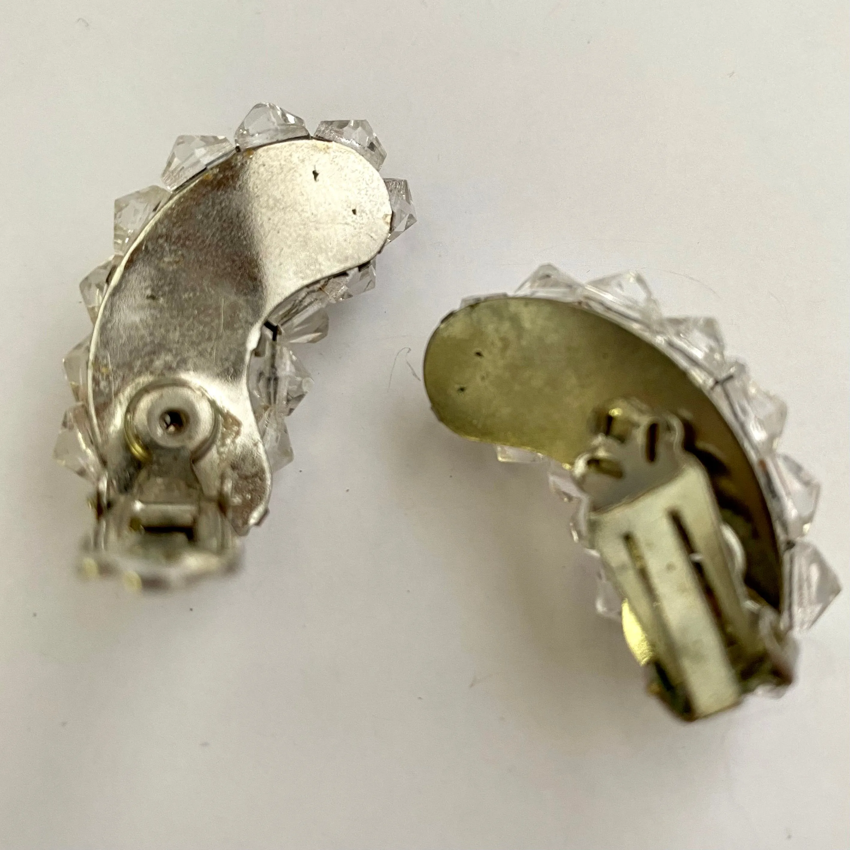 Late 50s/ Early 60s Large Crescent-Shaped Glass Crystal Earrings