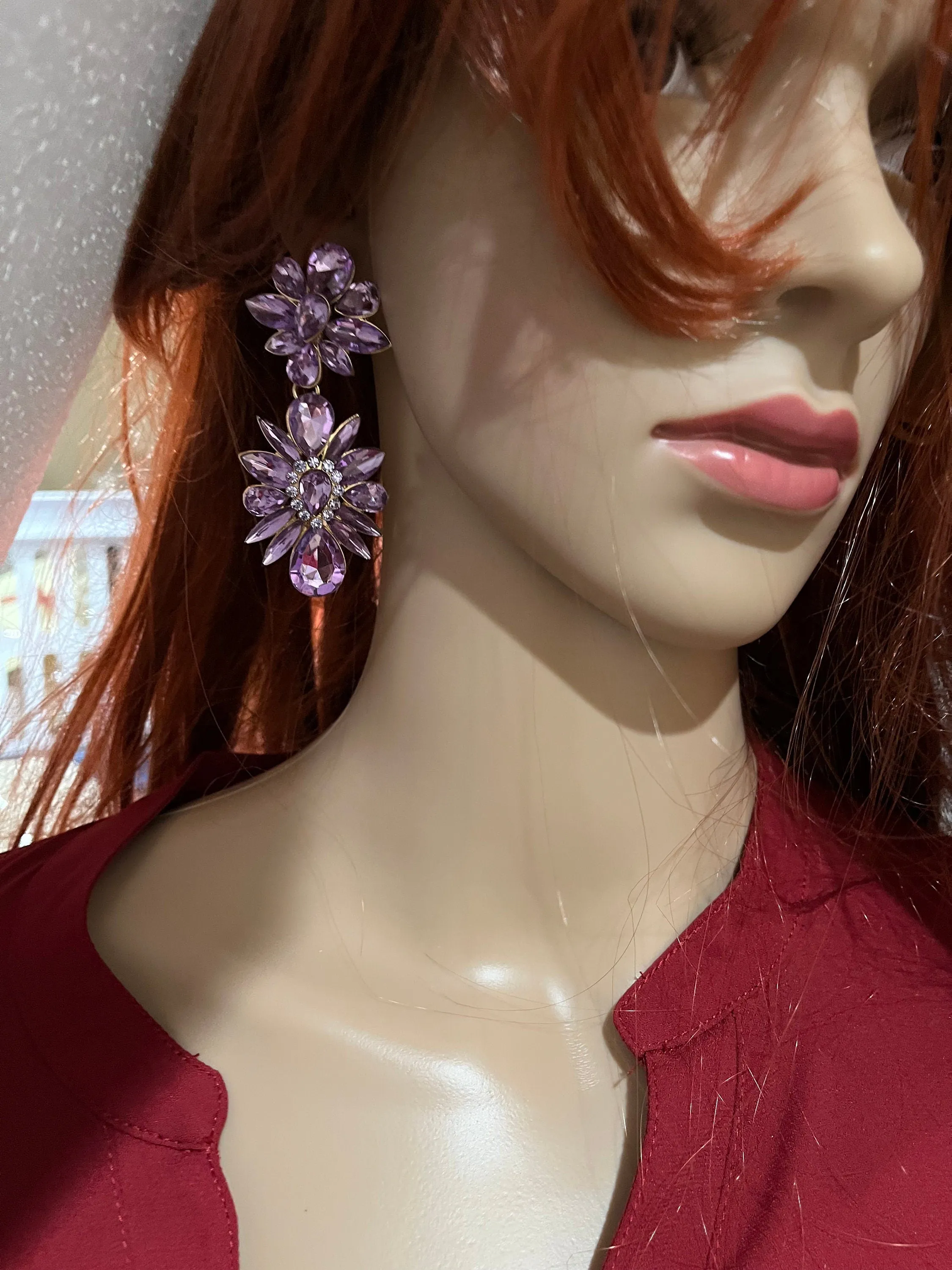 Lavender Purple Crystal earrings , long large  lavender teardrop earring purple earrings , big  light  purple wedding earrings lilac