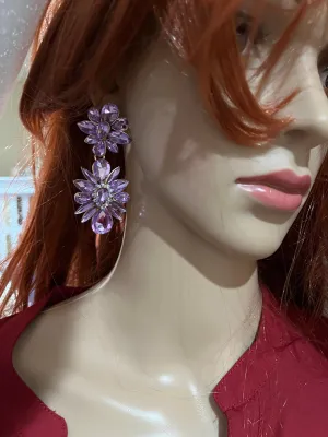 Lavender Purple Crystal earrings , long large  lavender teardrop earring purple earrings , big  light  purple wedding earrings lilac