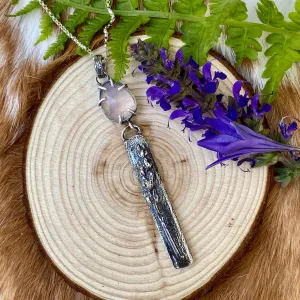 Lavender Quartz and hand cast Botanical Sprig II bar Sterling Silver Necklace