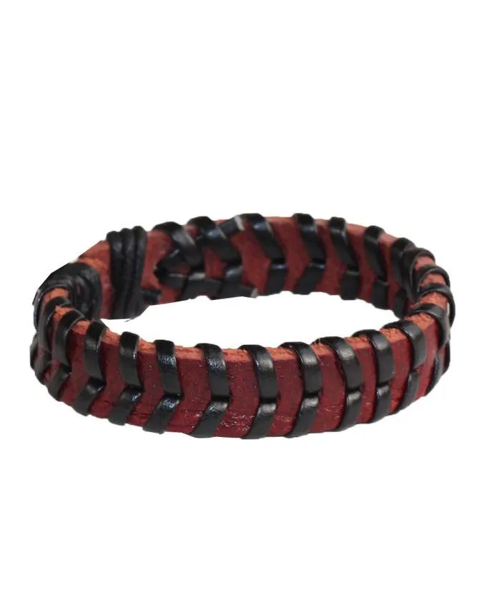 Leather Bracelet Bangle Cuff Rope Black Adjustable Surfer Wrap -Brown
