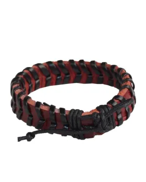 Leather Bracelet Bangle Cuff Rope Black Adjustable Surfer Wrap -Brown